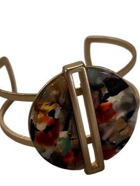 Gold-Tone Cuff Bracelet with Multicolor Resin Disc